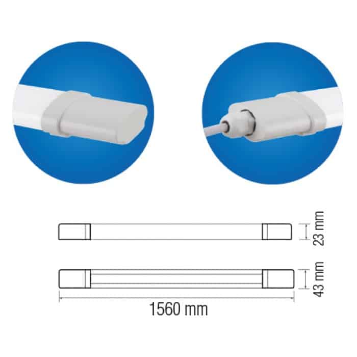 Світильник вологоз.LED 45W 6400K 3600Lm 170-265V IP65 1560x43мм. IRMAK-45 HOROZ ELECTRIC